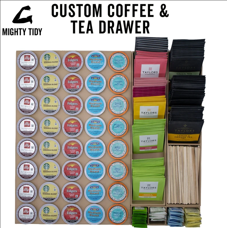 custom coffee & tea drawer example with tea and sugar areas