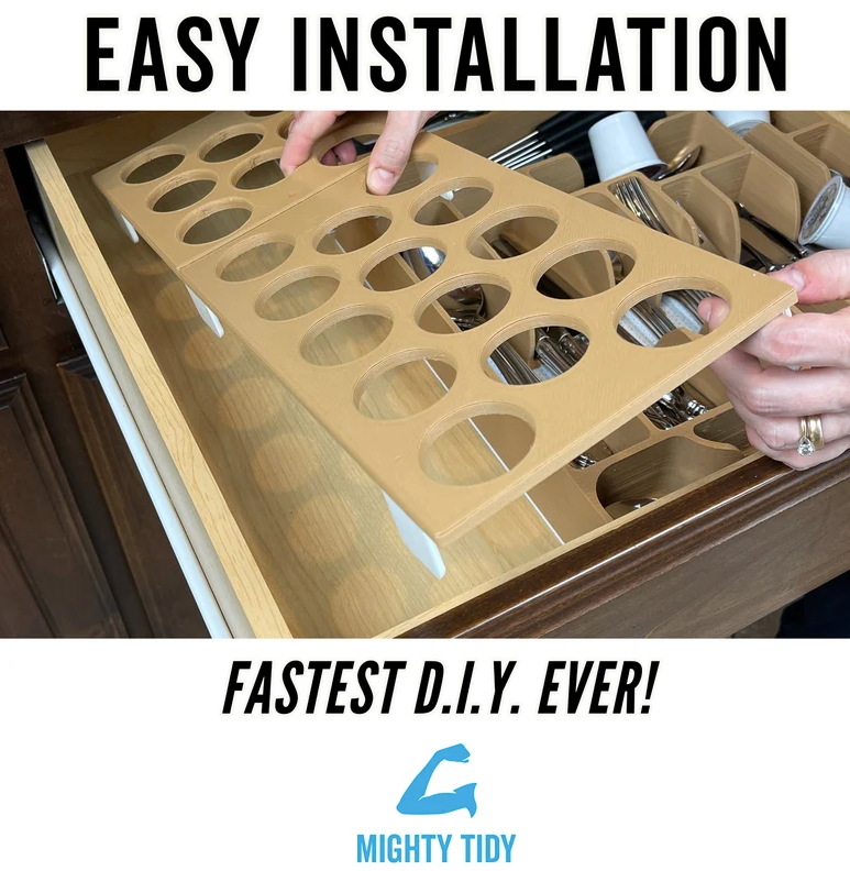 picture demonstrating mighty tidy easy installation in a drawer