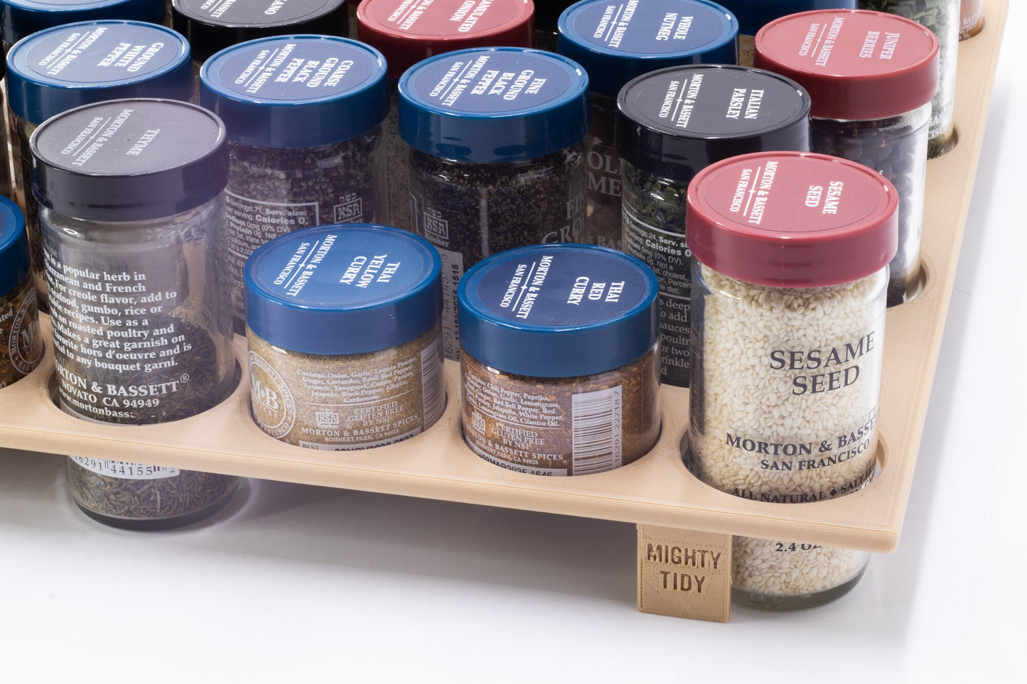 custom standing spice drawer example showing half size spice jars