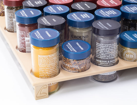 custom standing spice drawer example showing half size spice jars 
